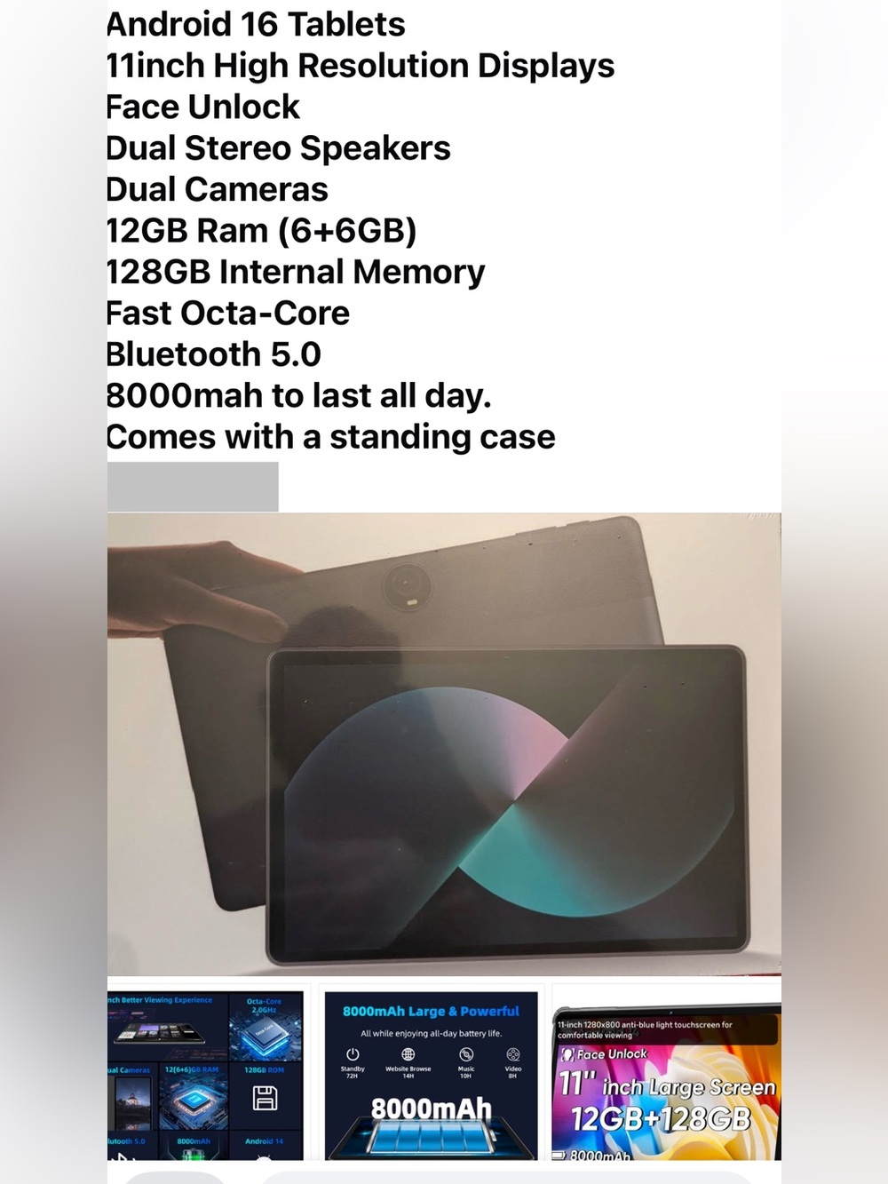 Android 16 11-inch Tablet — 28GB RAM 128GB ROM